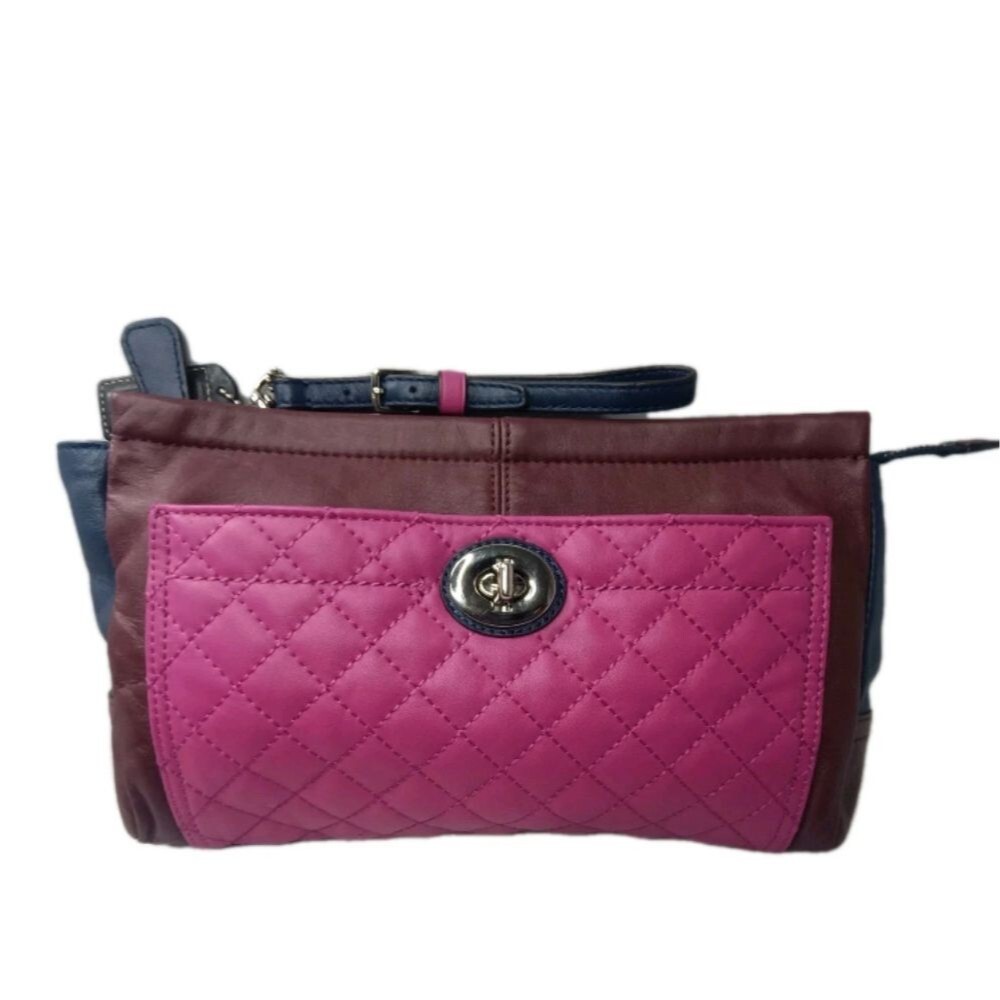 Coach Park Large Quilted Wristlet Wallet Multicolor Leather Clutch